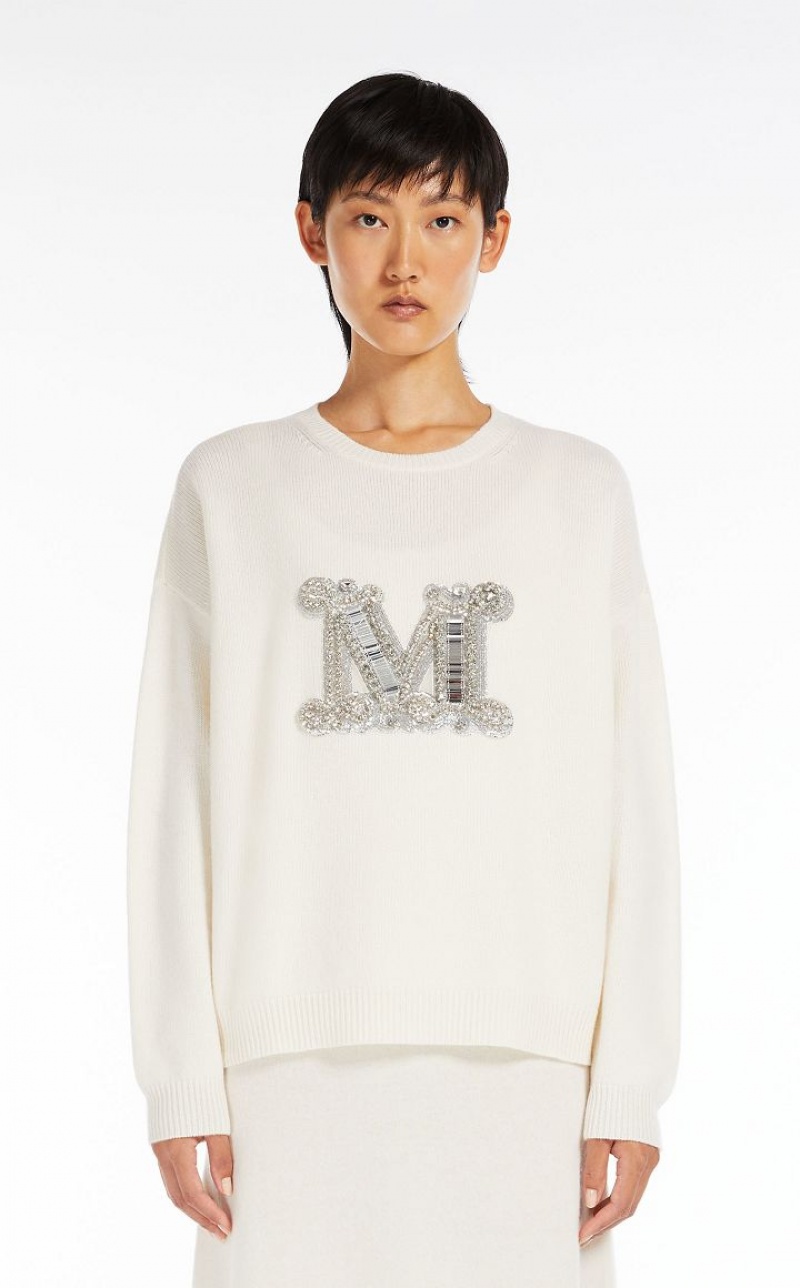 Knitwear Max Mara Jewel Embroidered Cashmere Branco | MMR593421