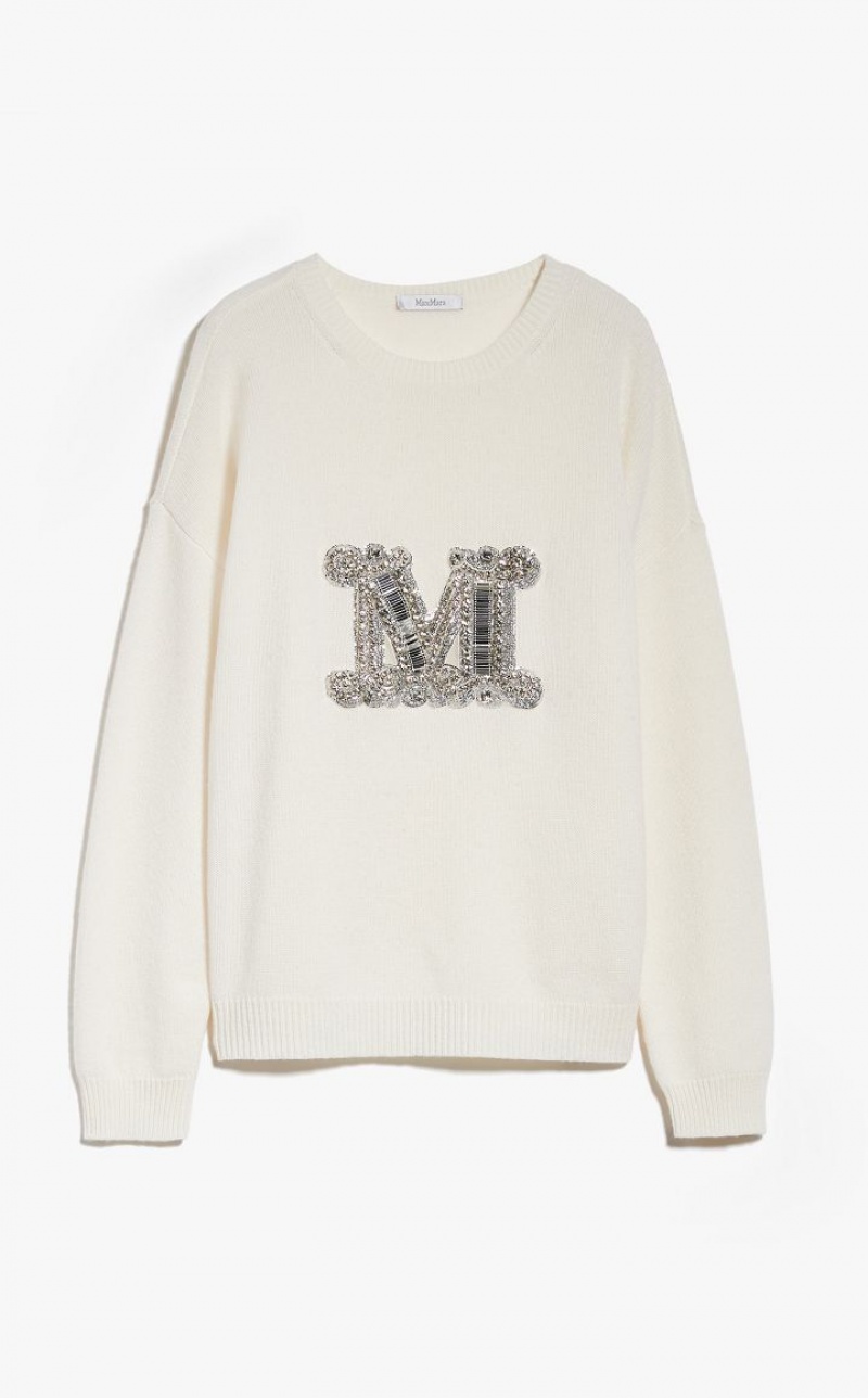 Knitwear Max Mara Jewel Embroidered Cashmere Branco | MMR593421