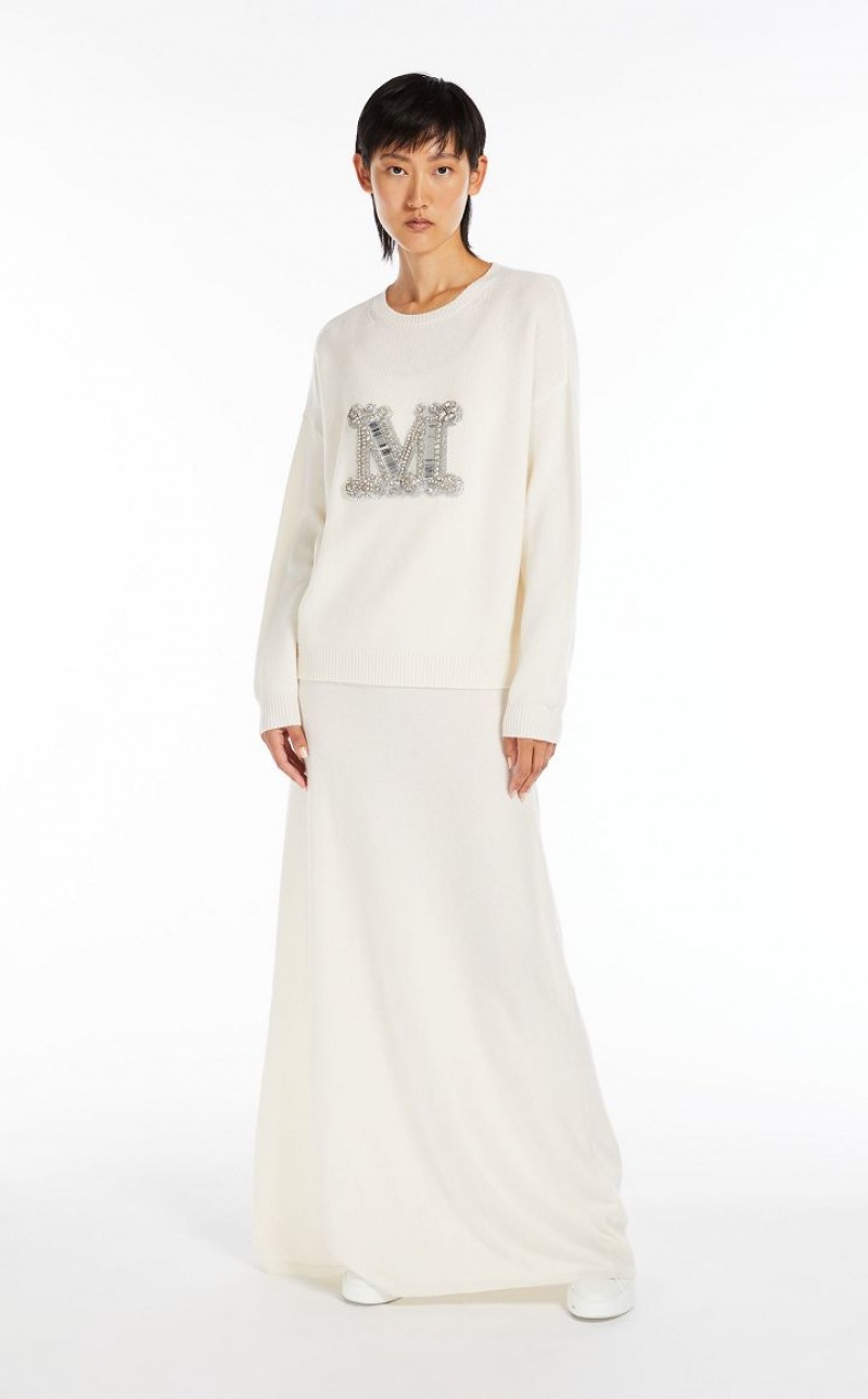 Knitwear Max Mara Jewel Embroidered Cashmere Branco | MMR593421