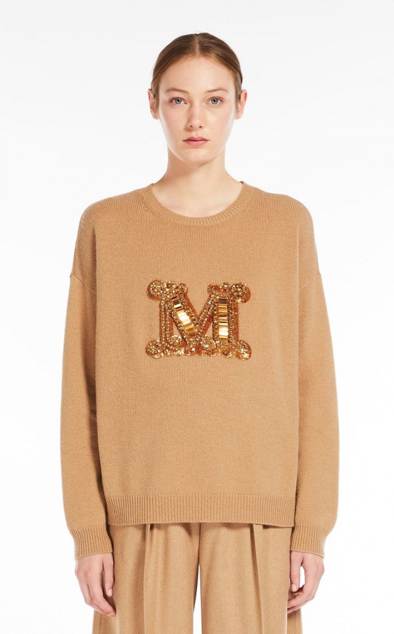 Knitwear Max Mara Jewel Embroidered Cashmere Marrom | MMR593426