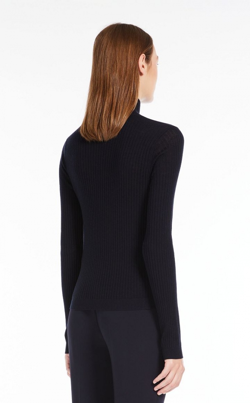 Knitwear Max Mara Rib Wool And Silk Polo-neck Azul Marinho | MMR593463