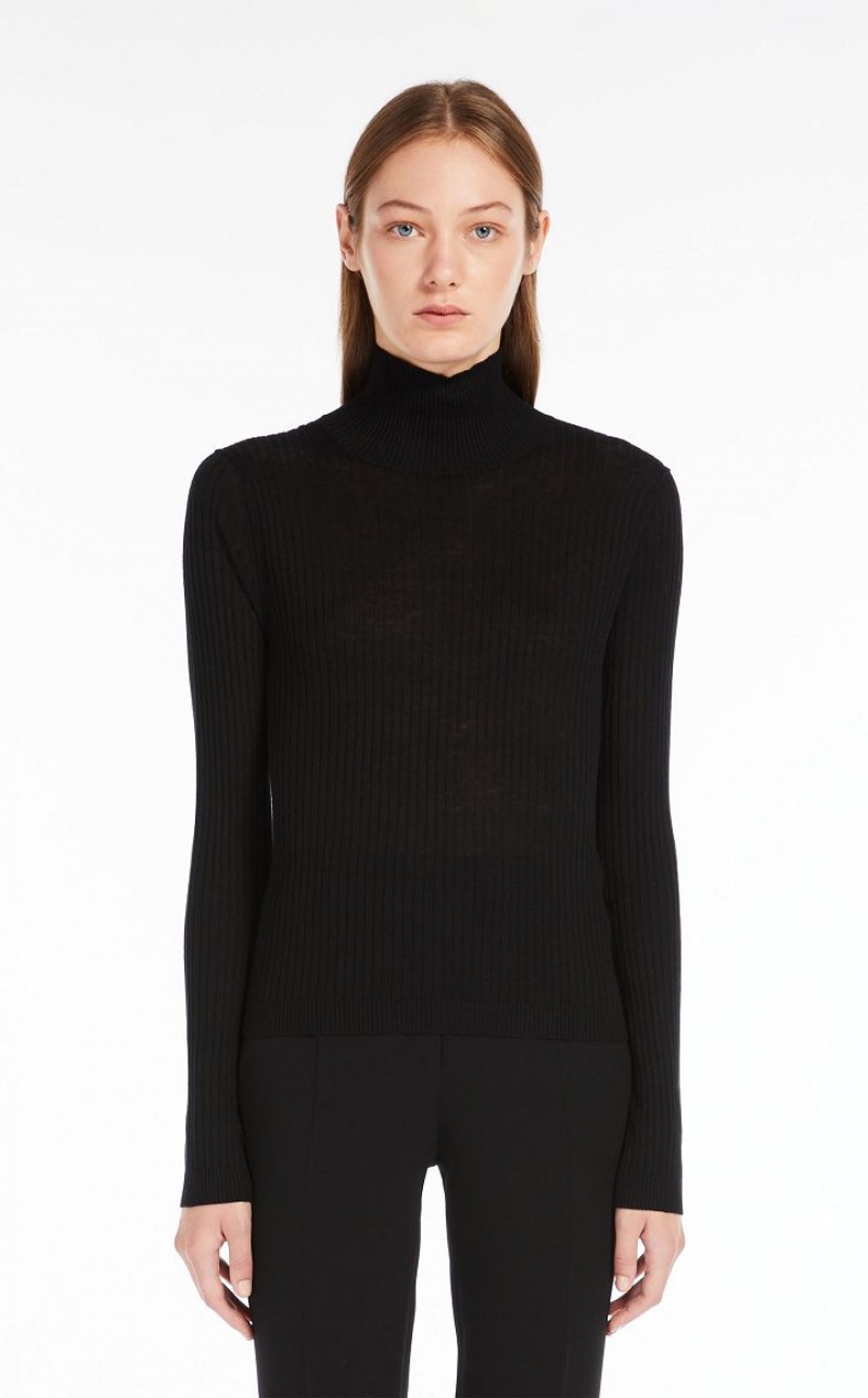 Knitwear Max Mara Rib Wool And Silk Polo-neck Pretas | MMR593466