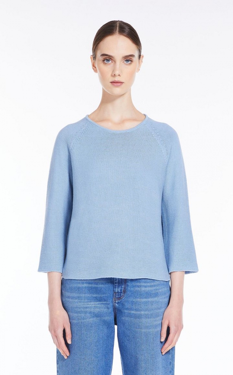 Knitwear Max Mara Round-neck Cotton Top Luz Azuis | MMR593459