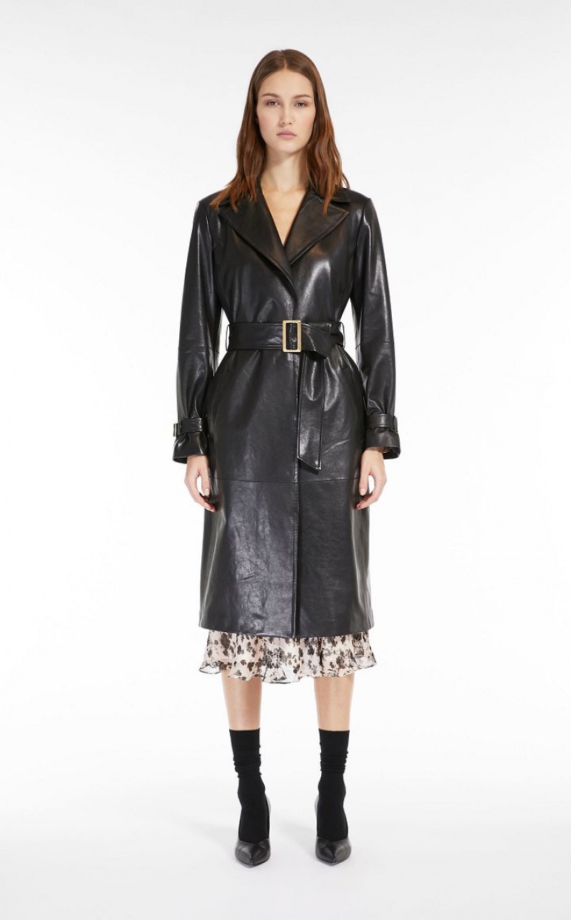 Leather Max Mara Belt-adorned Nappa Overcoat Pretas | MMR594019