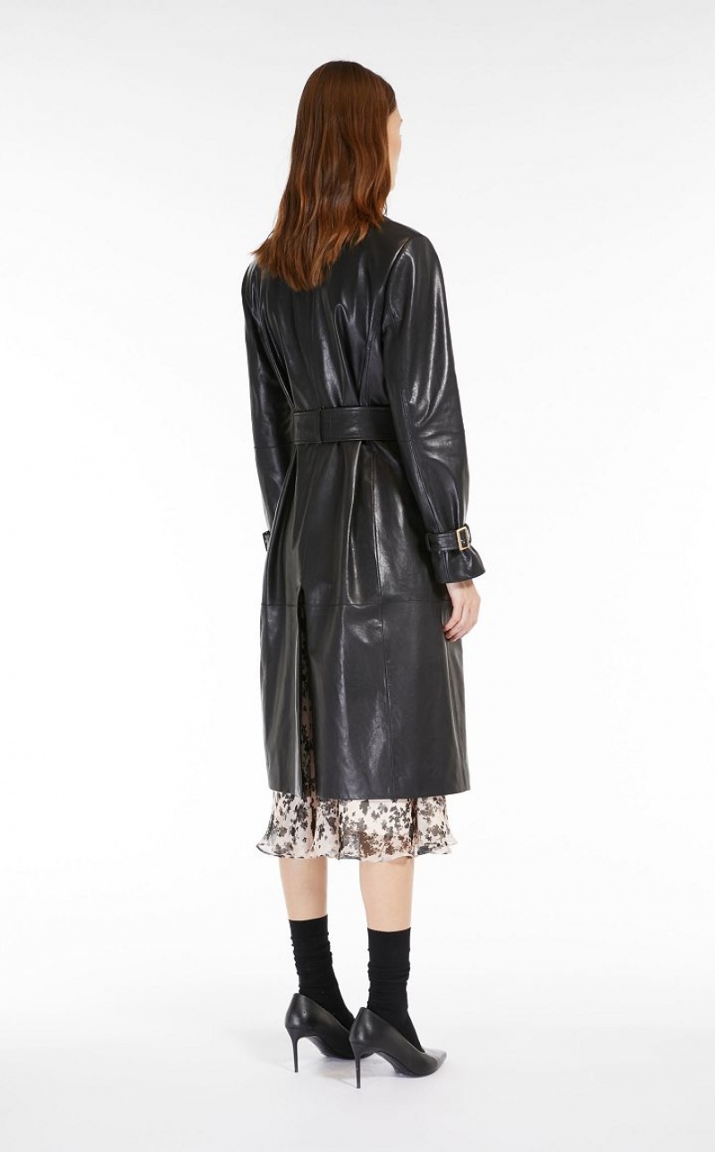 Leather Max Mara Belt-adorned Nappa Overcoat Pretas | MMR594019