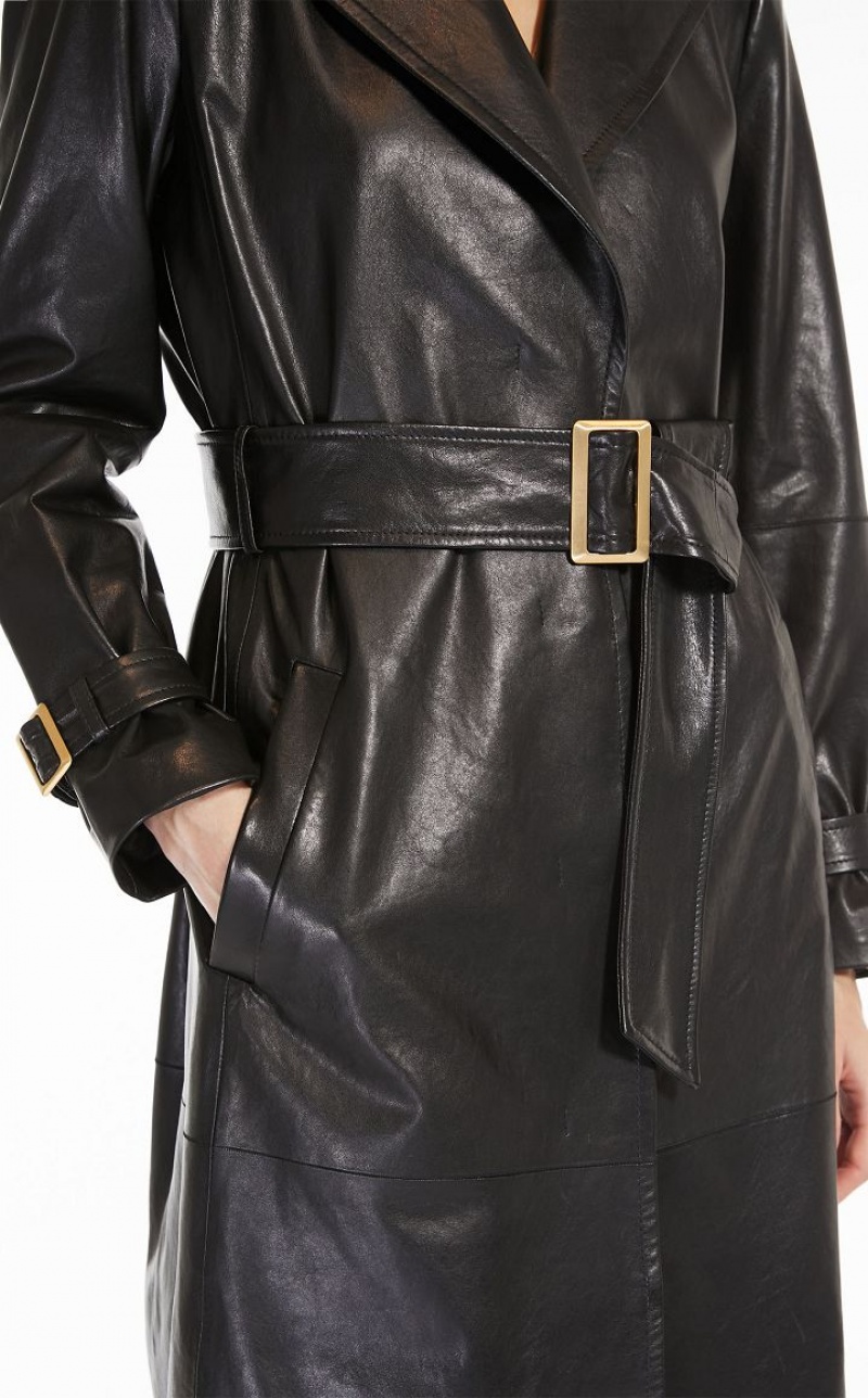 Leather Max Mara Belt-adorned Nappa Overcoat Pretas | MMR594019