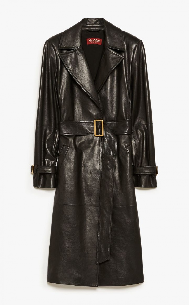 Leather Max Mara Belt-adorned Nappa Overcoat Pretas | MMR594019