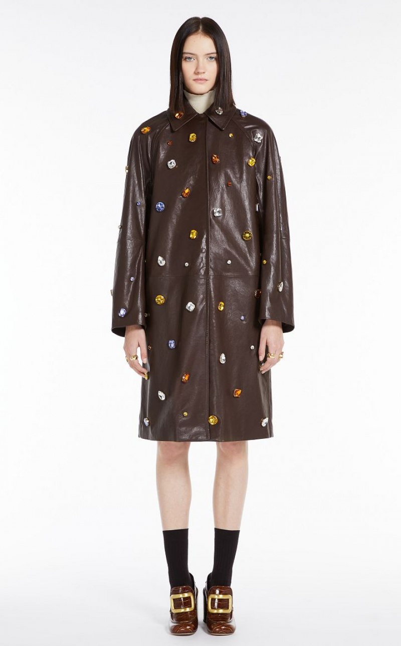 Leather Max Mara Coat In Nappa With Crystals Marrom Escuro | MMR594016