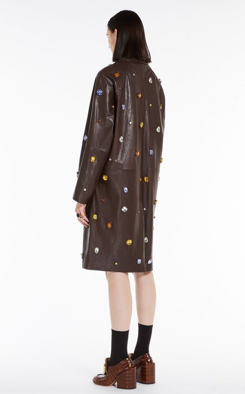 Leather Max Mara Coat In Nappa With Crystals Marrom Escuro | MMR594016