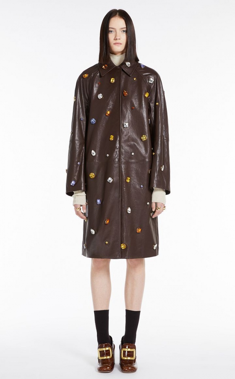 Leather Max Mara Coat In Nappa With Crystals Marrom Escuro | MMR594016