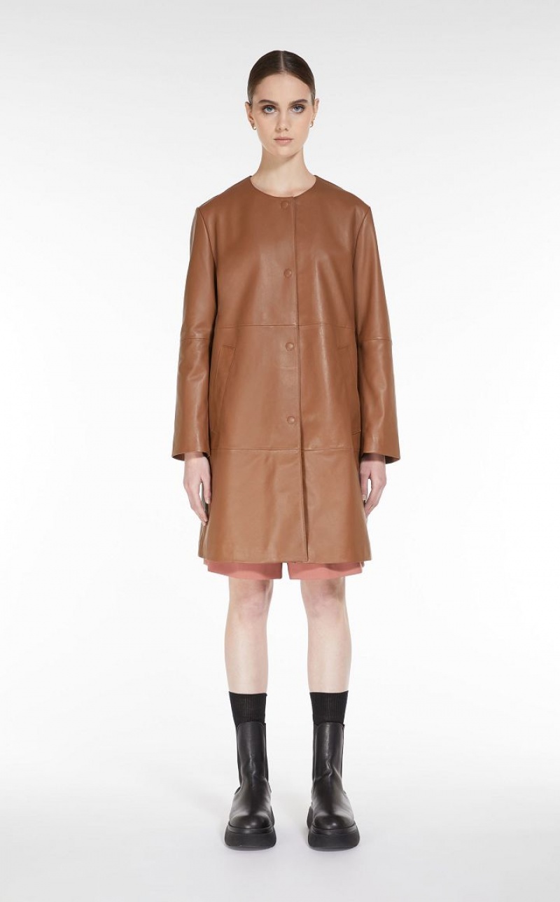 Leather Max Mara Duster Coat Marrom | MMR594017