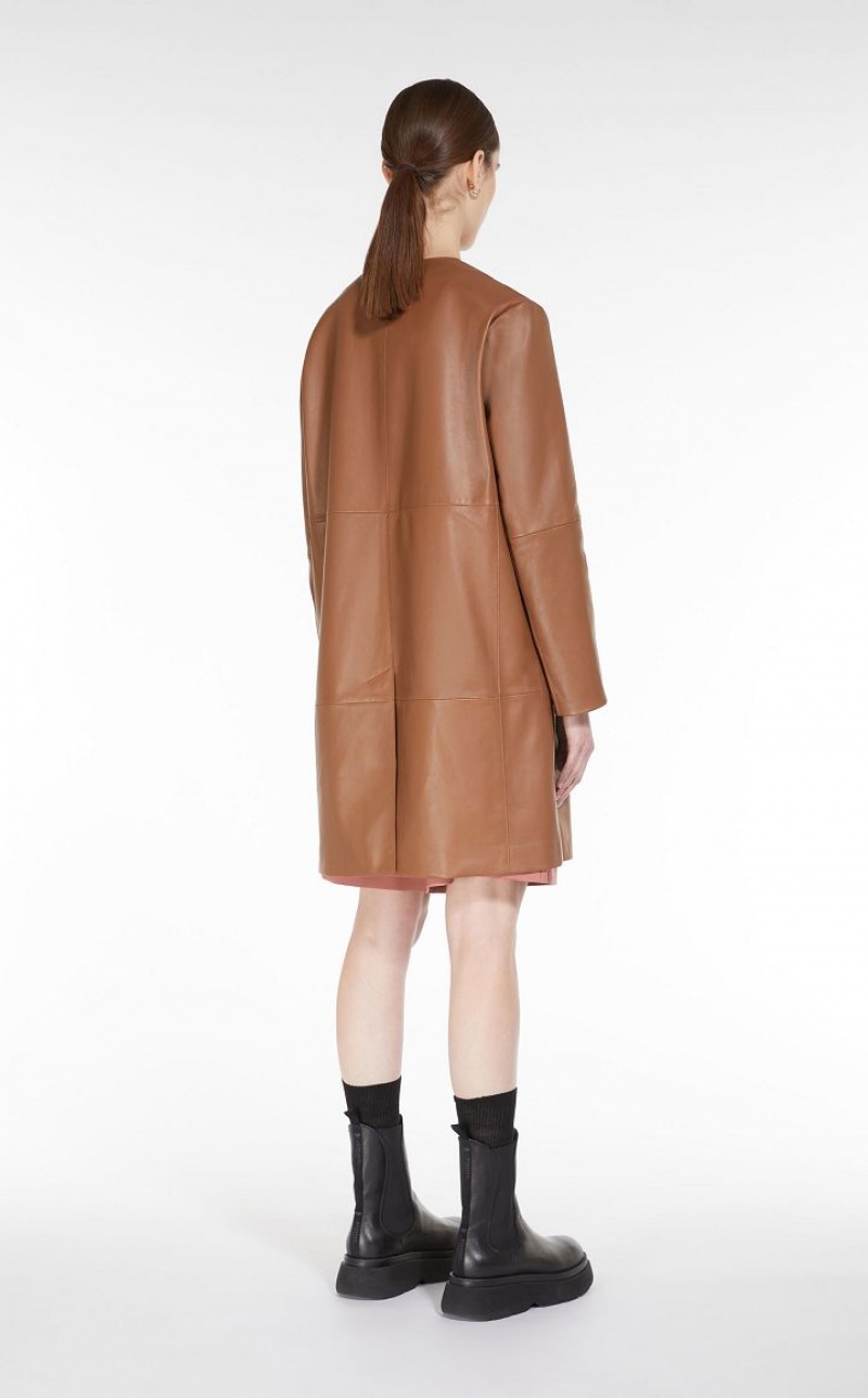 Leather Max Mara Duster Coat Marrom | MMR594017