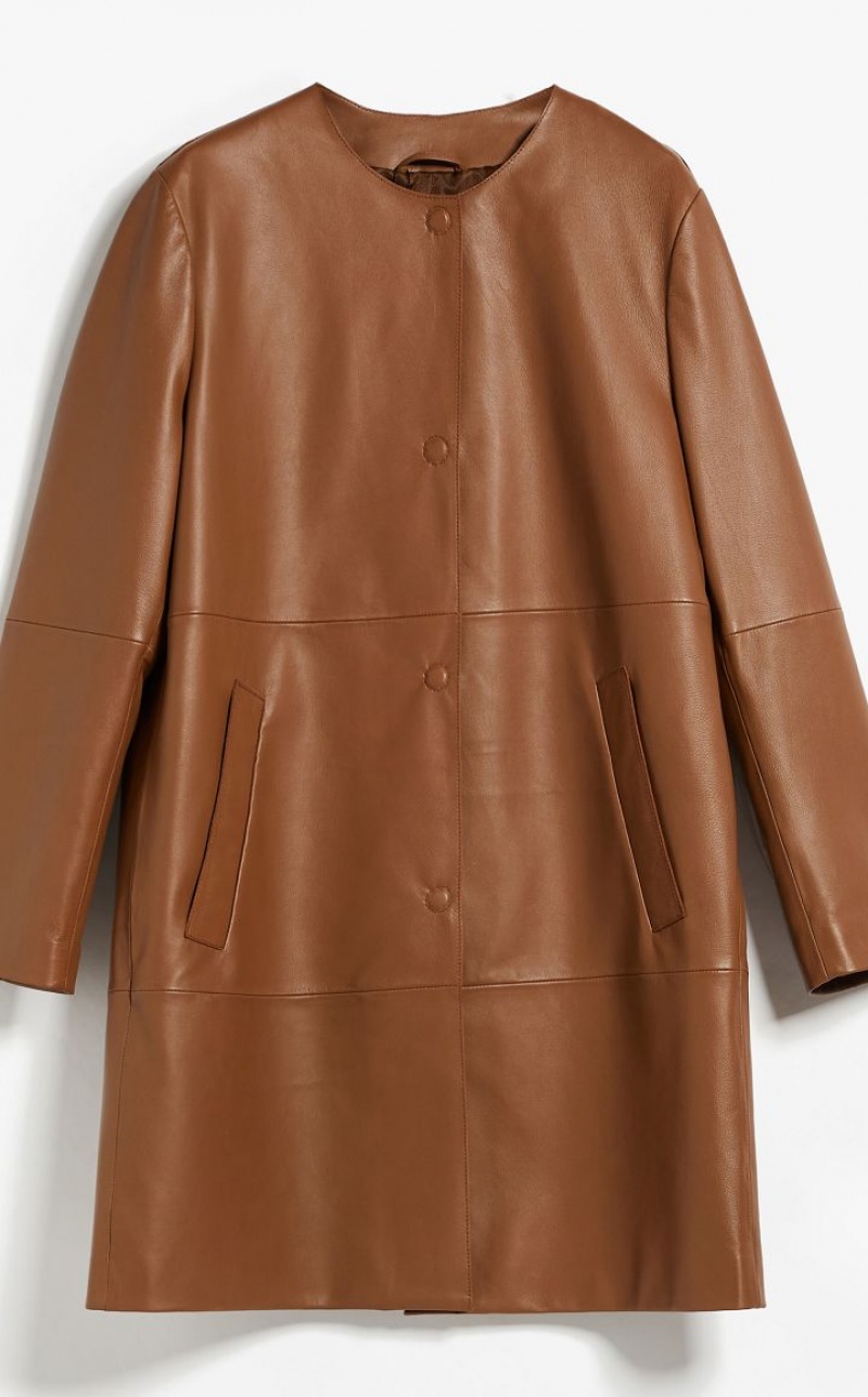 Leather Max Mara Duster Coat Marrom | MMR594017