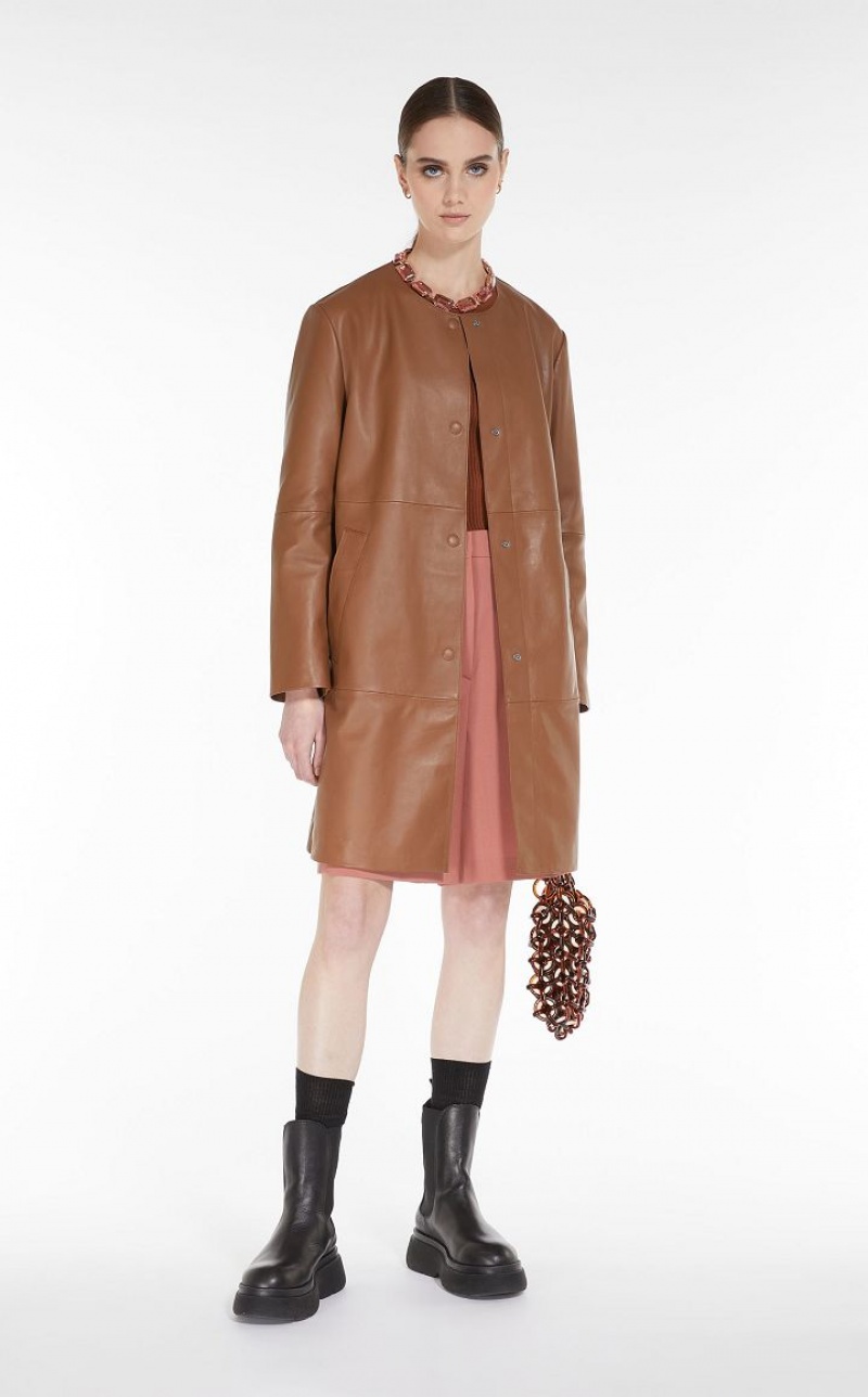 Leather Max Mara Duster Coat Marrom | MMR594017