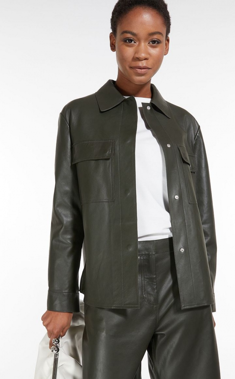 Leather Max Mara Jackets Azul Claro | MMR594015