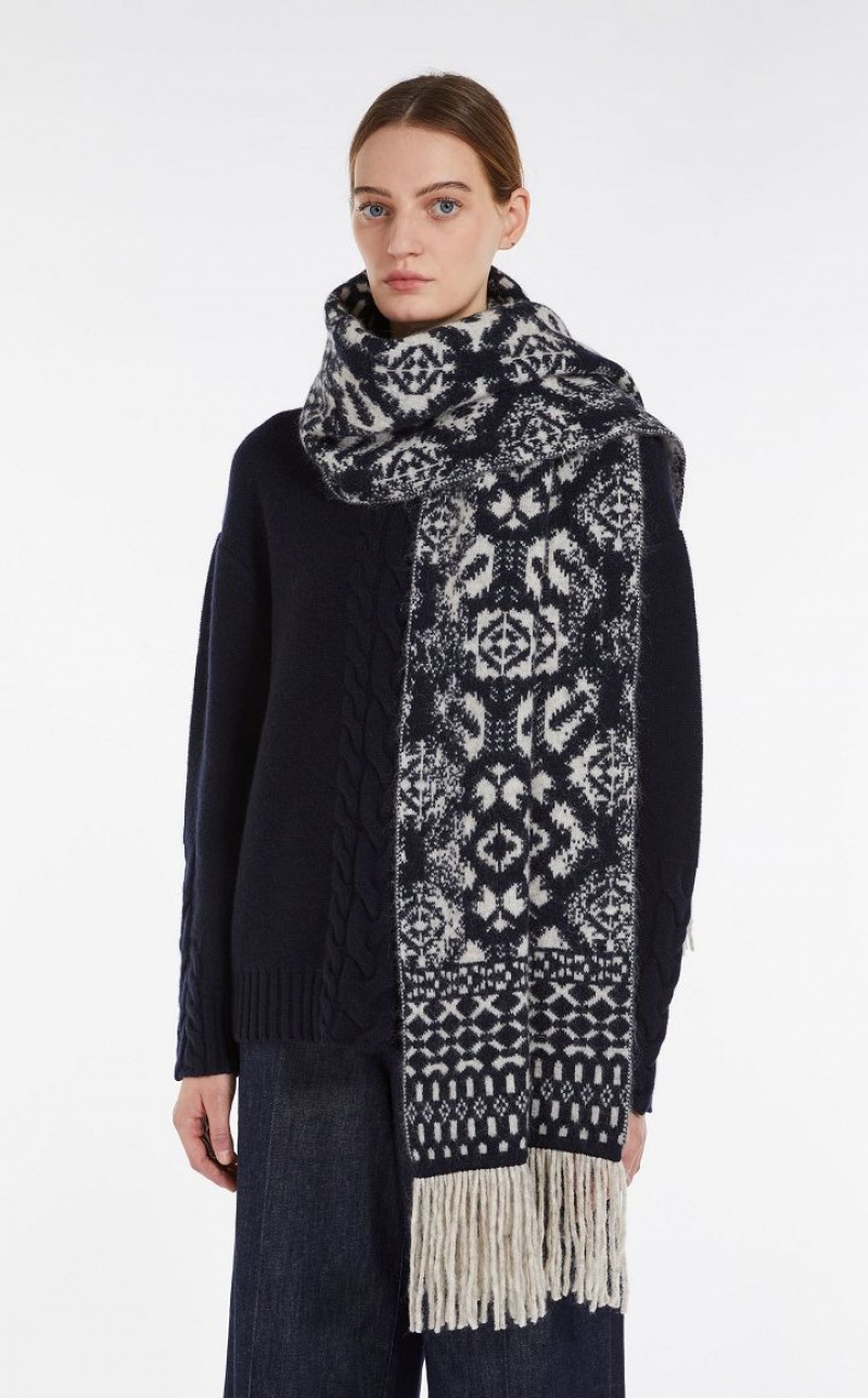 Lenços Max Mara Jacquard-knit Wool And Mohair Azul Marinho | MMR594266