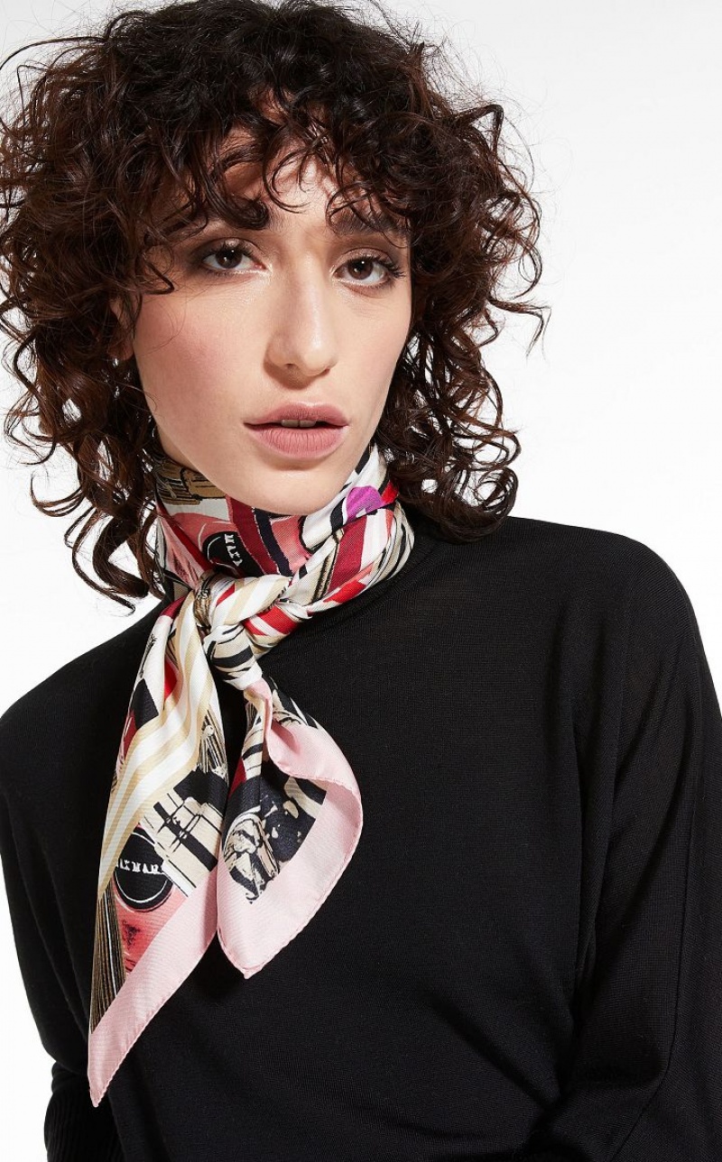 Lenços Max Mara Printed Silk Foulard Rosa | MMR594280