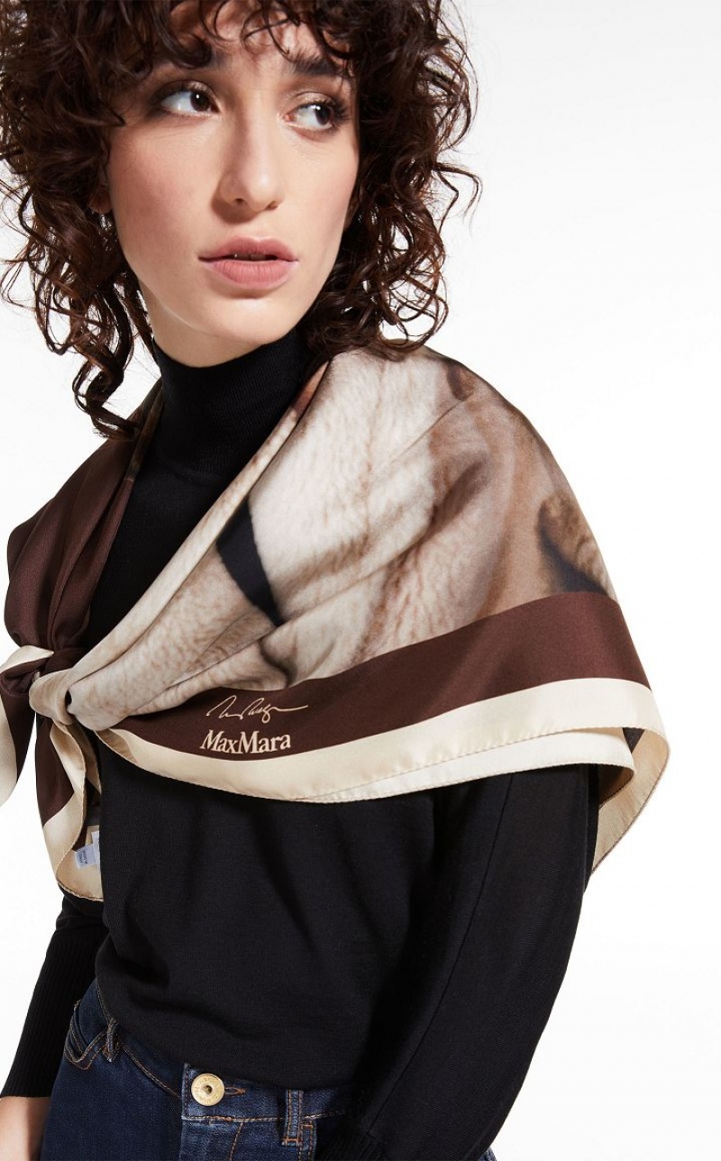 Lenços Max Mara Printed Silk Scarf Marrom | MMR594271