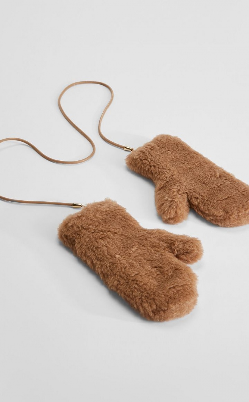 Luvas Max Mara Mittens In Teddy Fabric Marrom | MMR594236