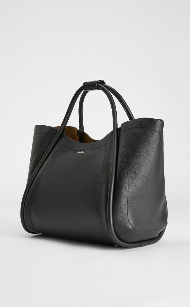 Marine Bag Max Mara Medium Leather Marine Pretas | MMR594127