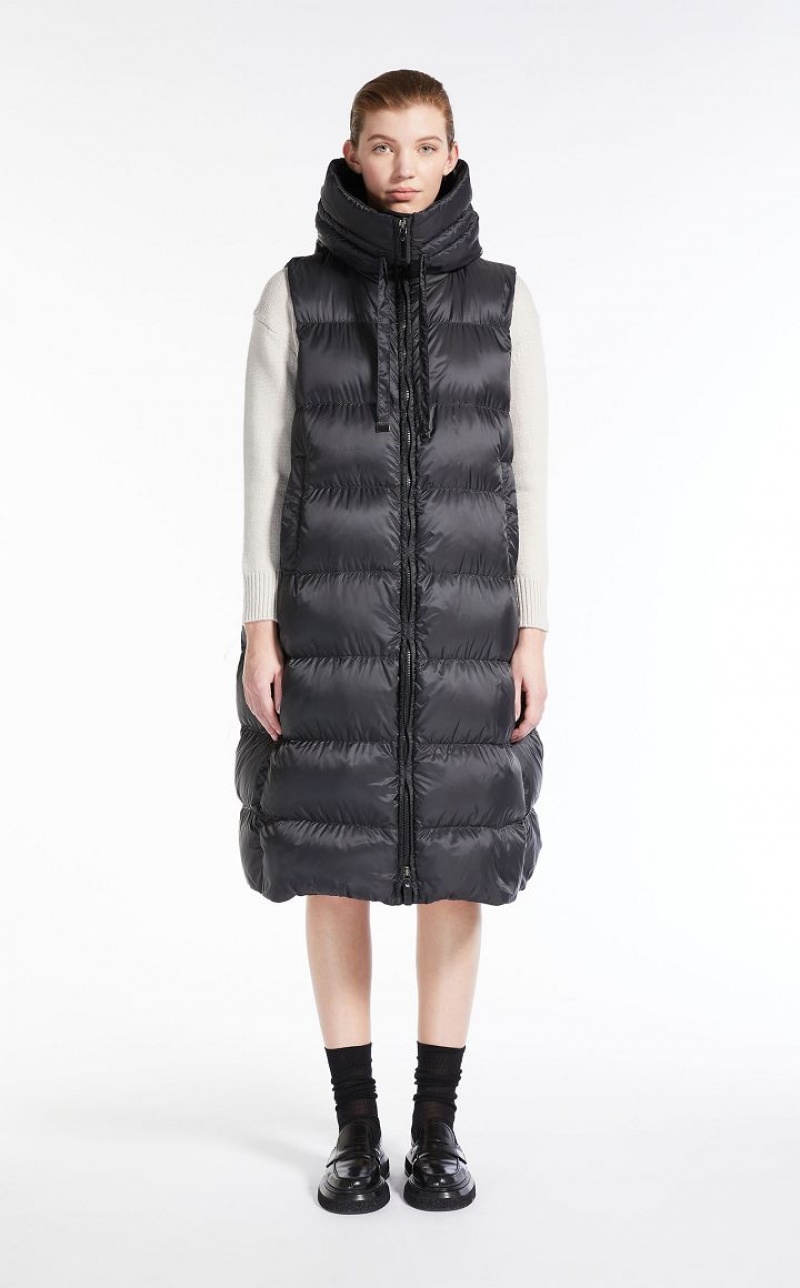 Padded Max Mara Long Gilet In Water-resistant Canvas Pretas | MMR593977