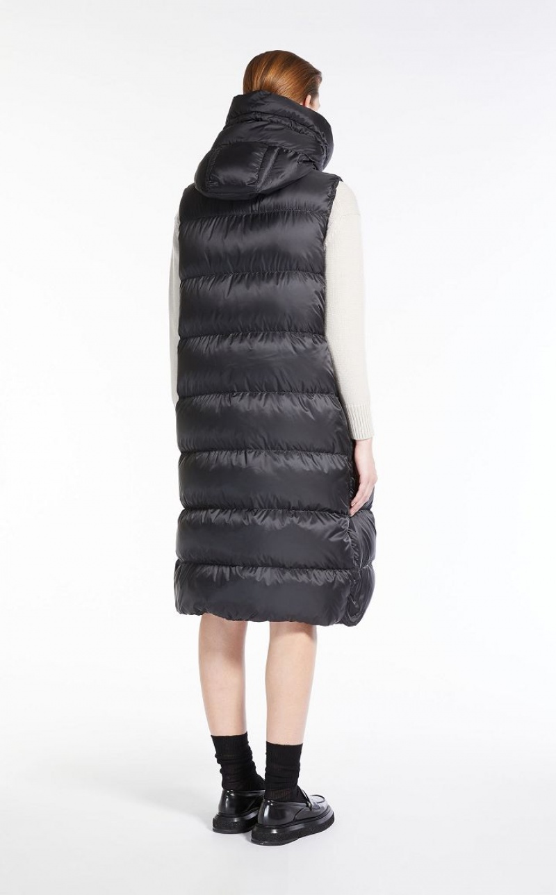 Padded Max Mara Long Gilet In Water-resistant Canvas Pretas | MMR593977