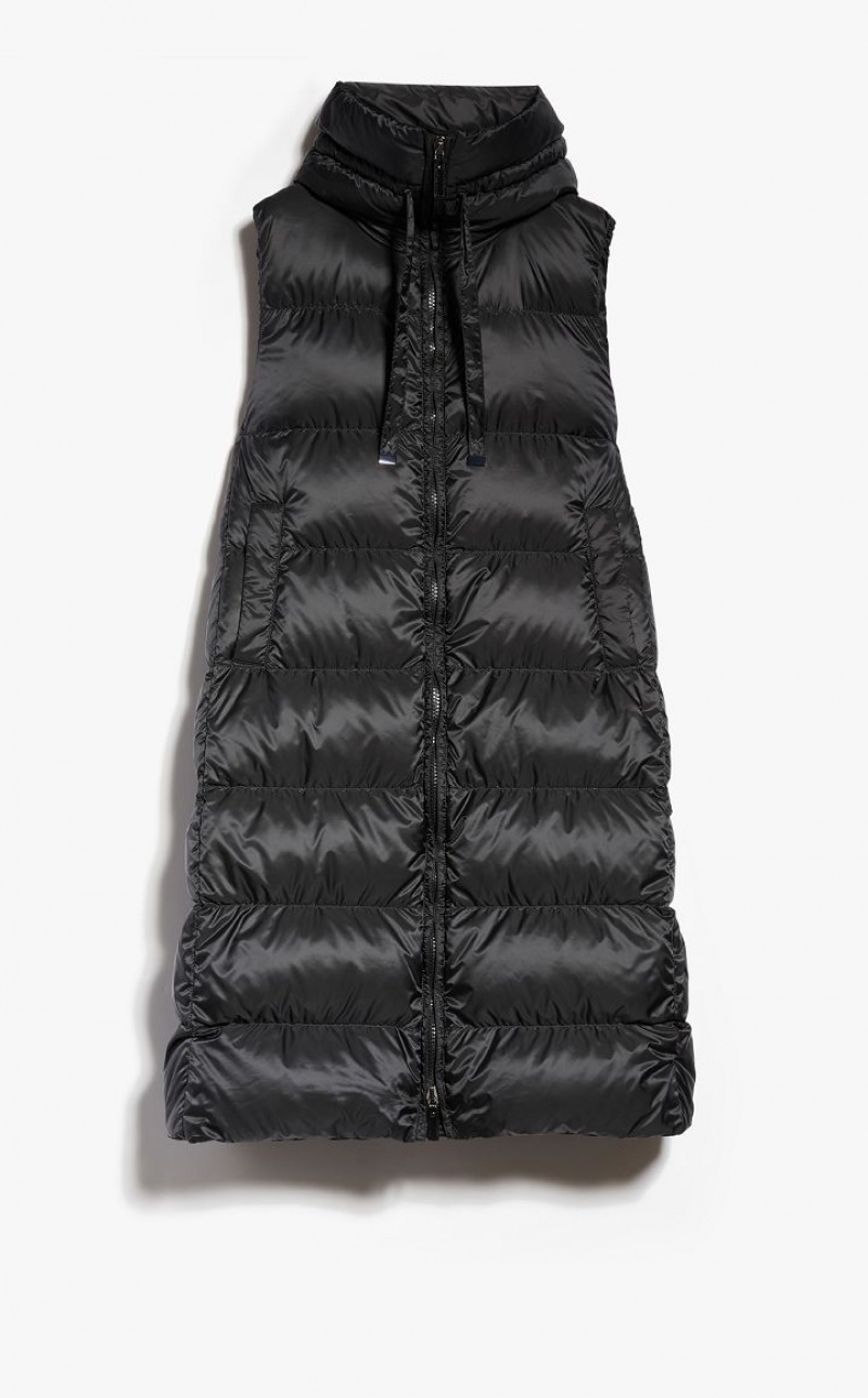 Padded Max Mara Long Gilet In Water-resistant Canvas Pretas | MMR593977