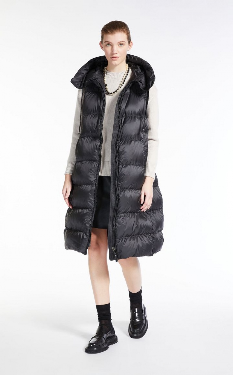 Padded Max Mara Long Gilet In Water-resistant Canvas Pretas | MMR593977