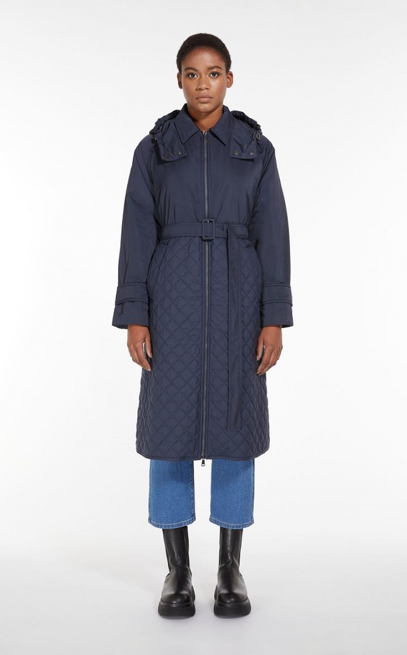 Padded Max Mara Padded Coat In Showerproof Fabric Azul Marinho | MMR593967