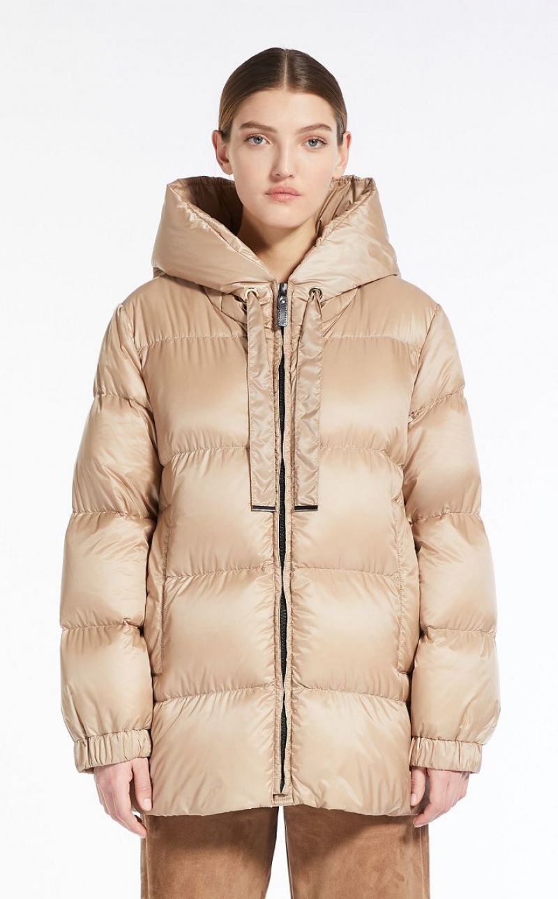 Padded Max Mara Quilted Down Jacket In Water-resistant Canvas Bege | MMR593986