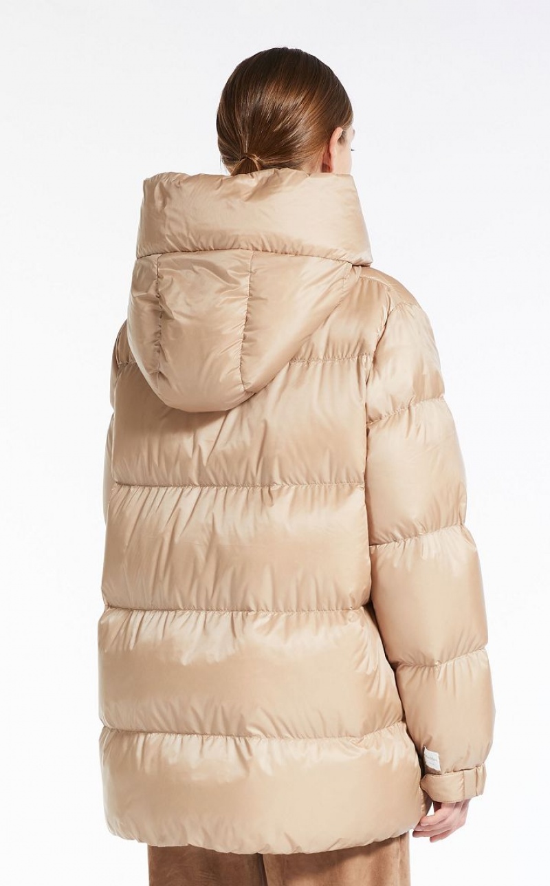 Padded Max Mara Quilted Down Jacket In Water-resistant Canvas Bege | MMR593986