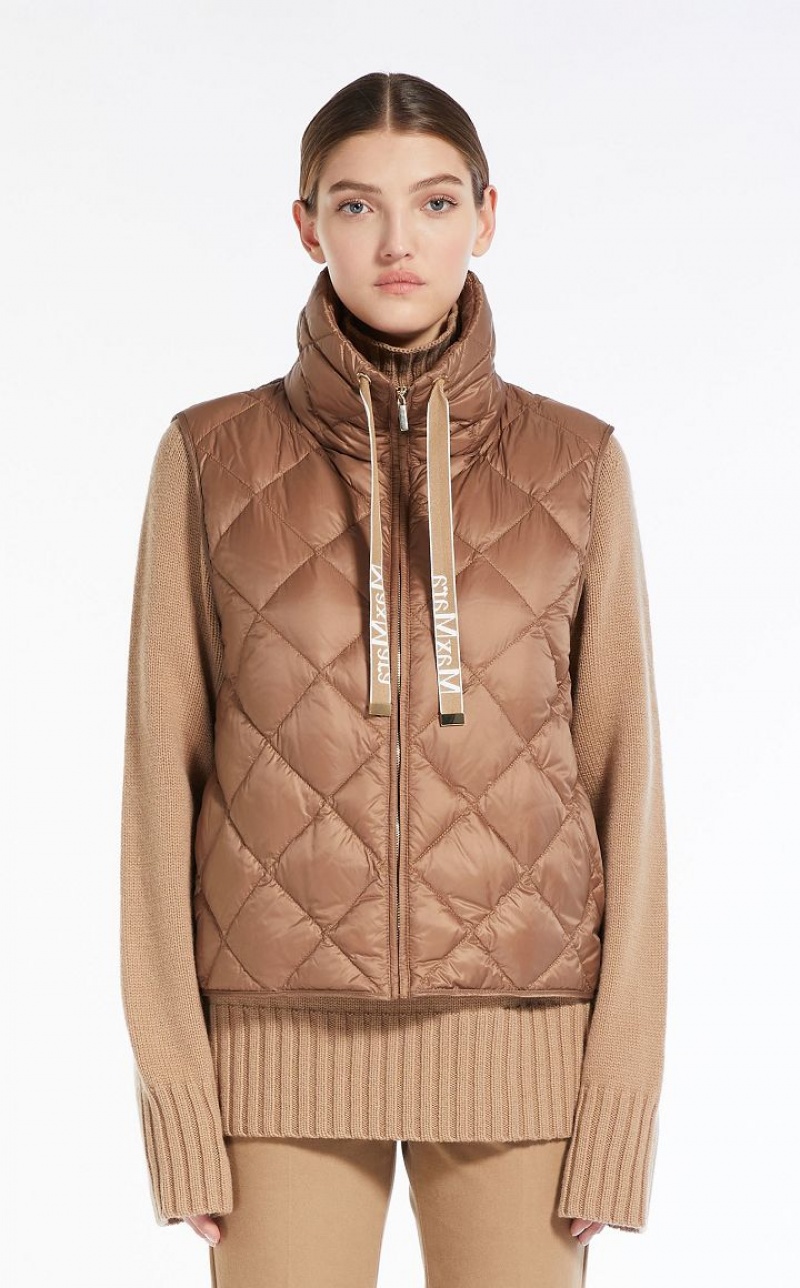 Padded Max Mara Short Gilet In Water-resistant Canvas Marrom | MMR593969