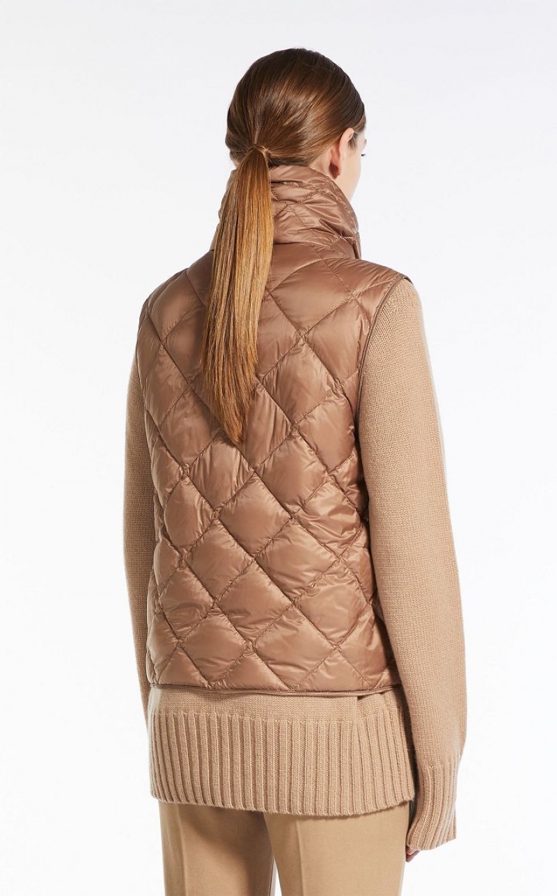 Padded Max Mara Short Gilet In Water-resistant Canvas Marrom | MMR593969