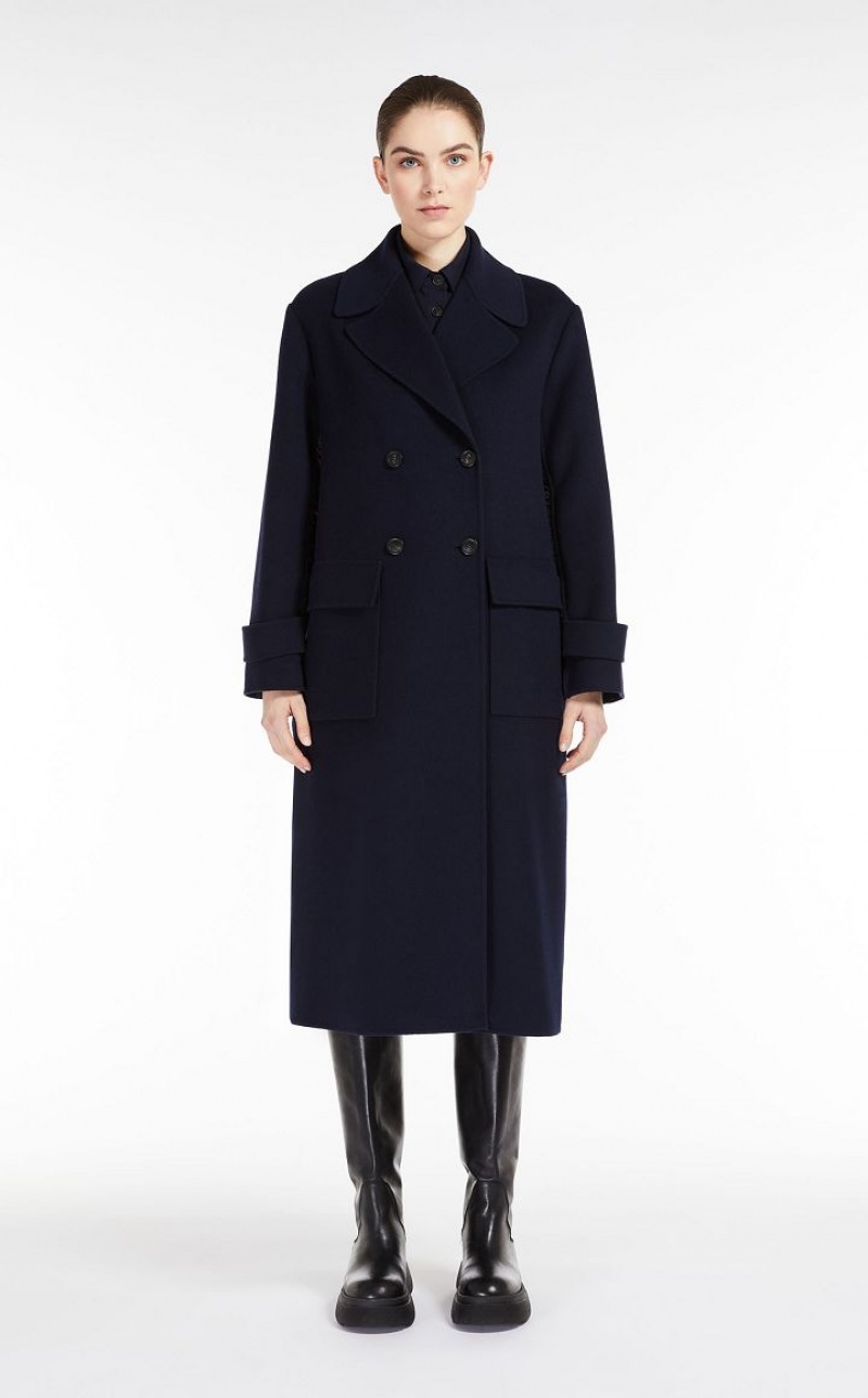 Padded Max Mara Wool Broadcloth Trench Coat Azul Marinho | MMR593975