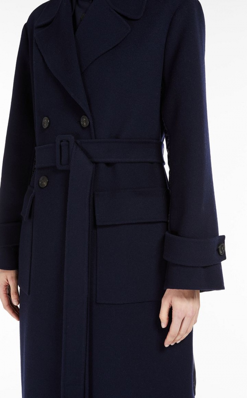 Padded Max Mara Wool Broadcloth Trench Coat Azul Marinho | MMR593975