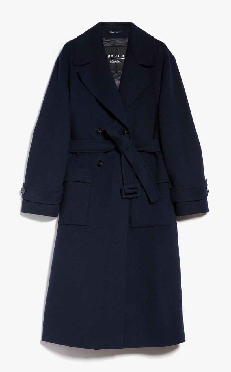 Padded Max Mara Wool Broadcloth Trench Coat Azul Marinho | MMR593975