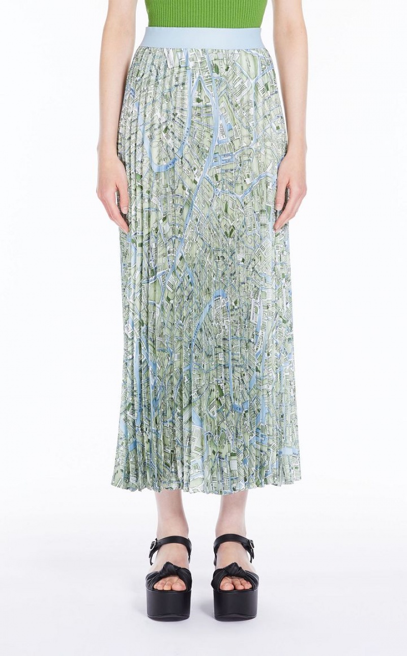 Saias Max Mara Pleated In Printed Twill Verdes | MMR593715