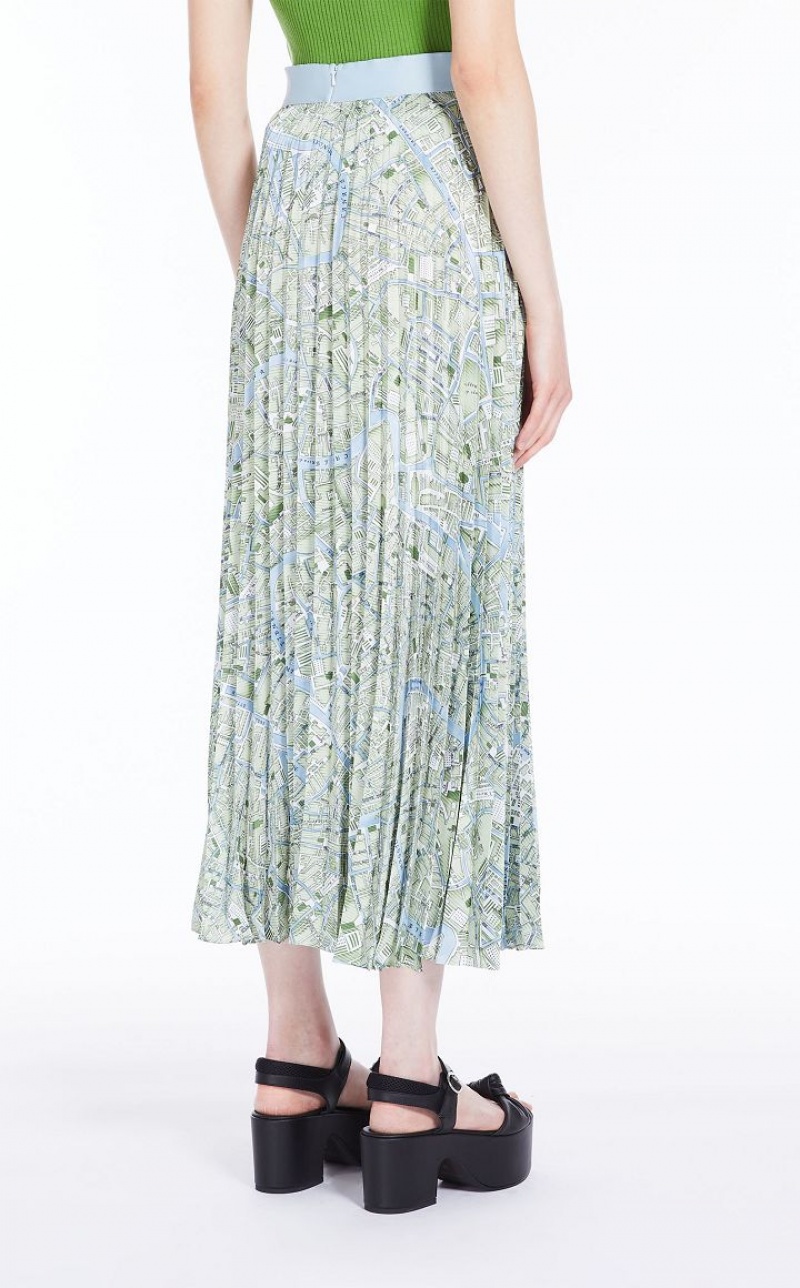 Saias Max Mara Pleated In Printed Twill Verdes | MMR593715