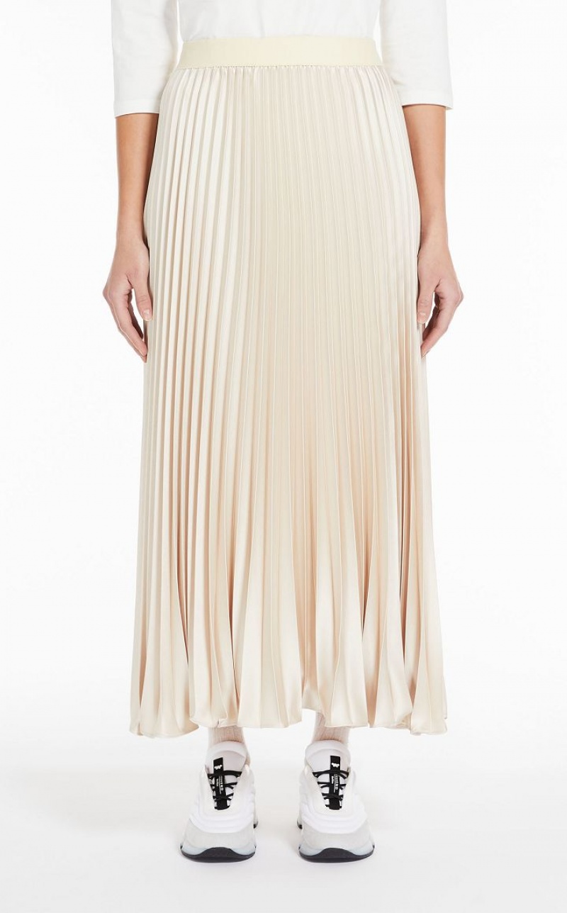 Saias Max Mara Pleated Satin Branco | MMR593733