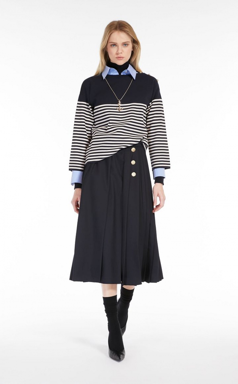 Saias Max Mara Pleated Wool Azul Marinho | MMR593710