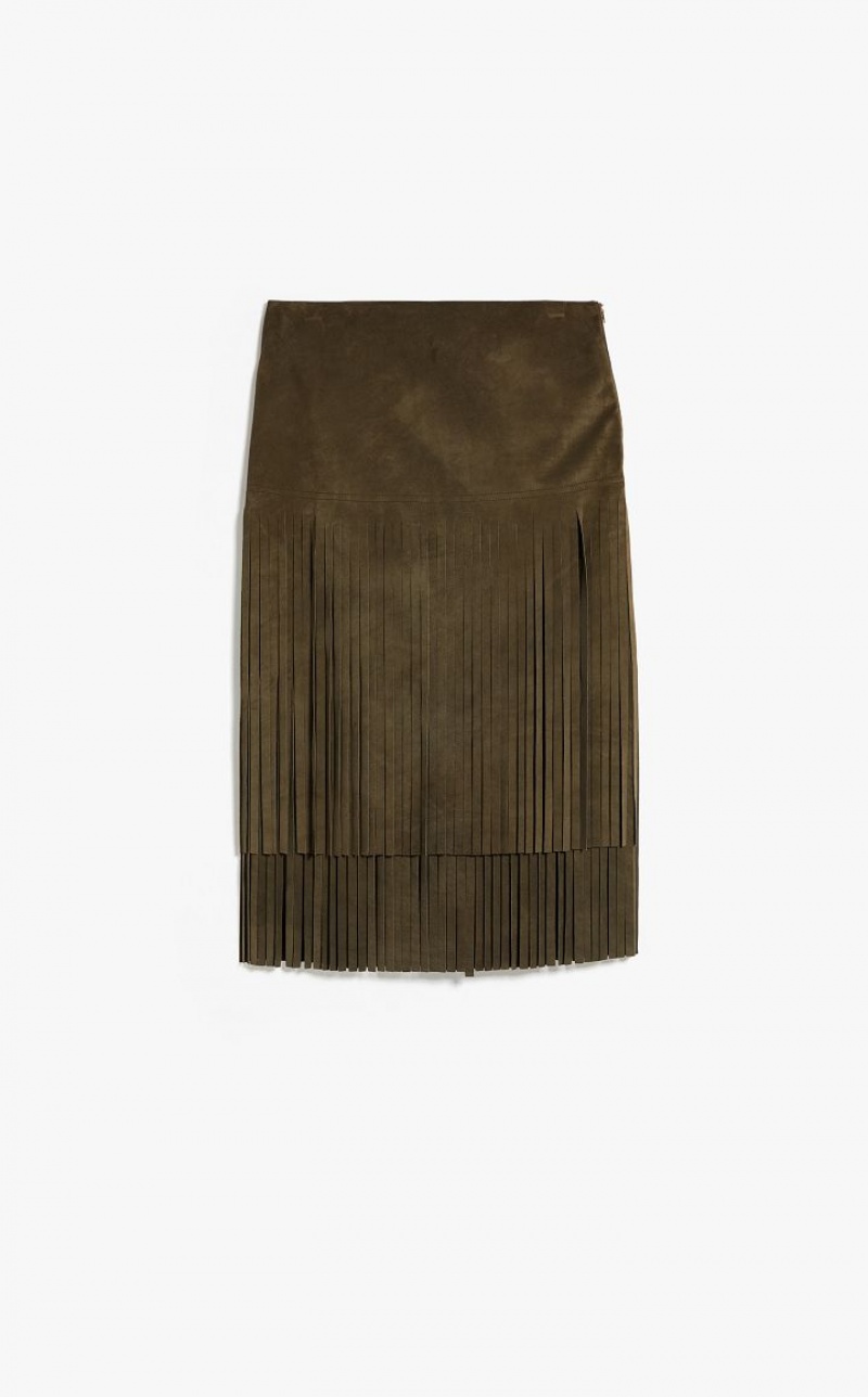 Saias Max Mara Suede With Fringe Verde Oliva Verdes | MMR593679