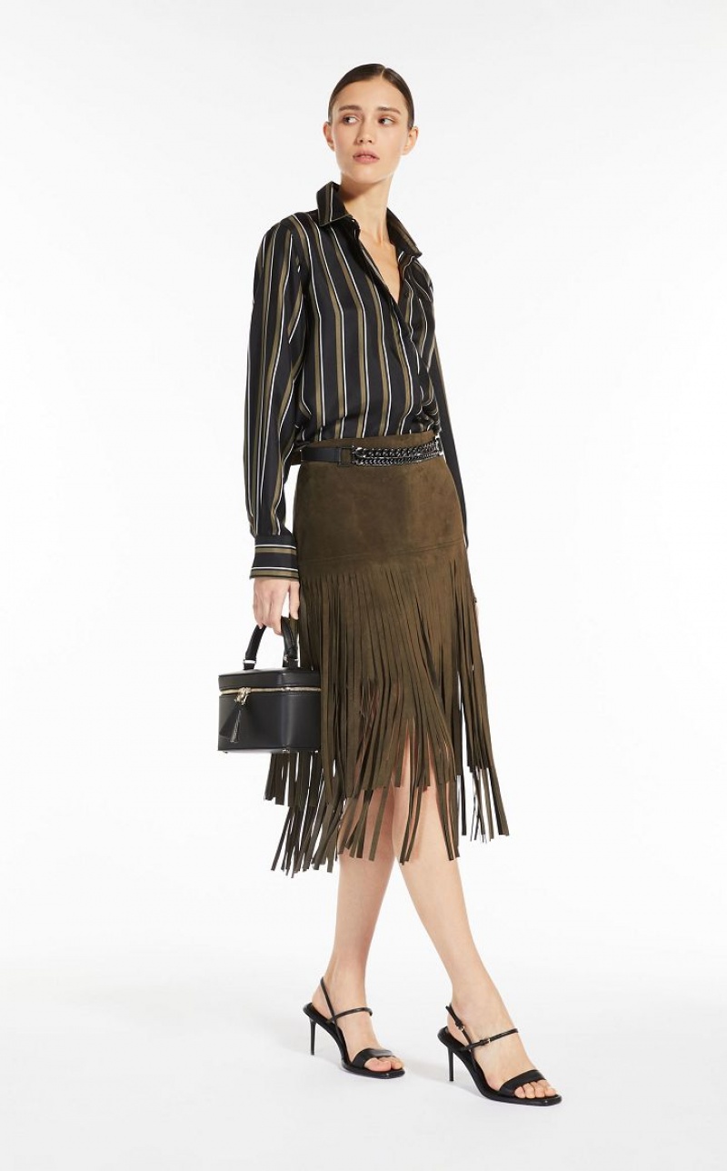 Saias Max Mara Suede With Fringe Verde Oliva Verdes | MMR593679