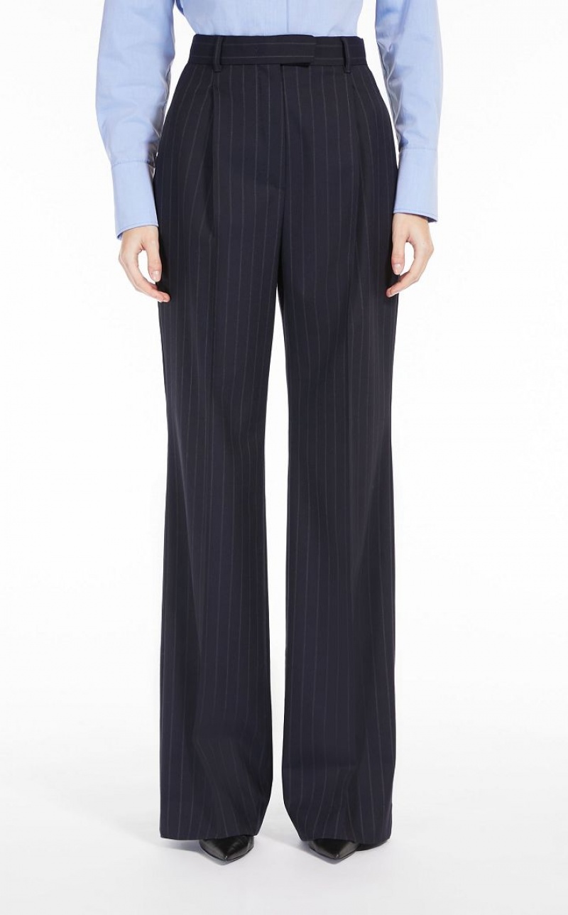 Suit Max Mara Long Pinstripe Gabardine Azul Marinho | MMR593506