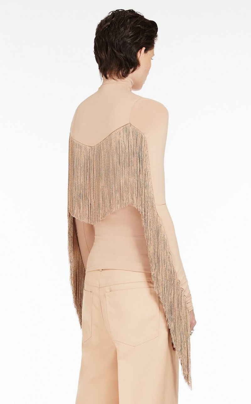 Tops Max Mara Long Fringe-adorned Mock Polo-neck Abricó | MMR593647