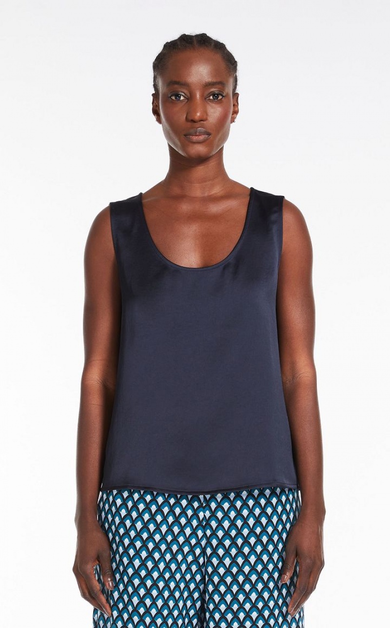 Tops Max Mara Straight-cut In Satin And Jersey Azul Marinho | MMR593656