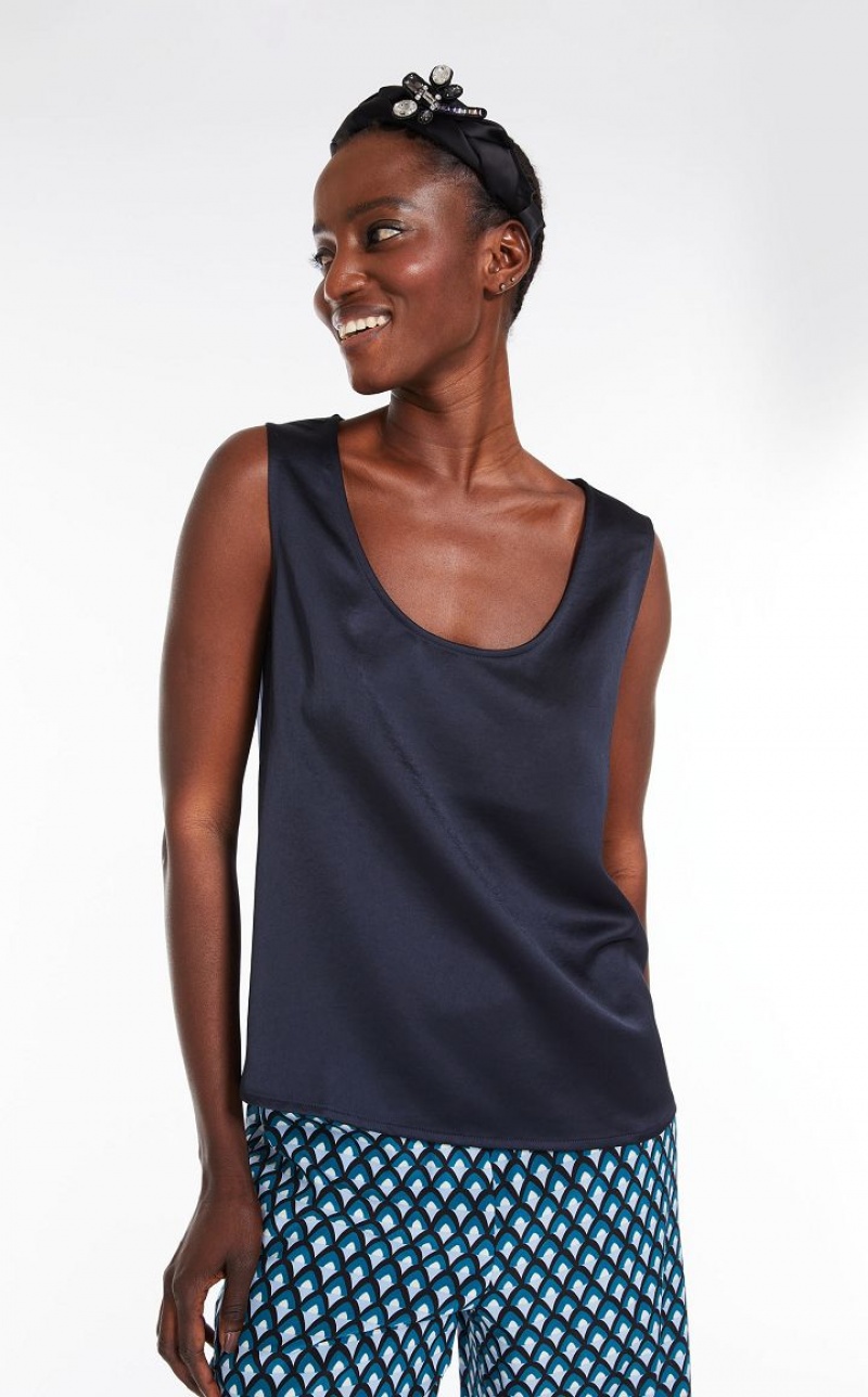 Tops Max Mara Straight-cut In Satin And Jersey Azul Marinho | MMR593656