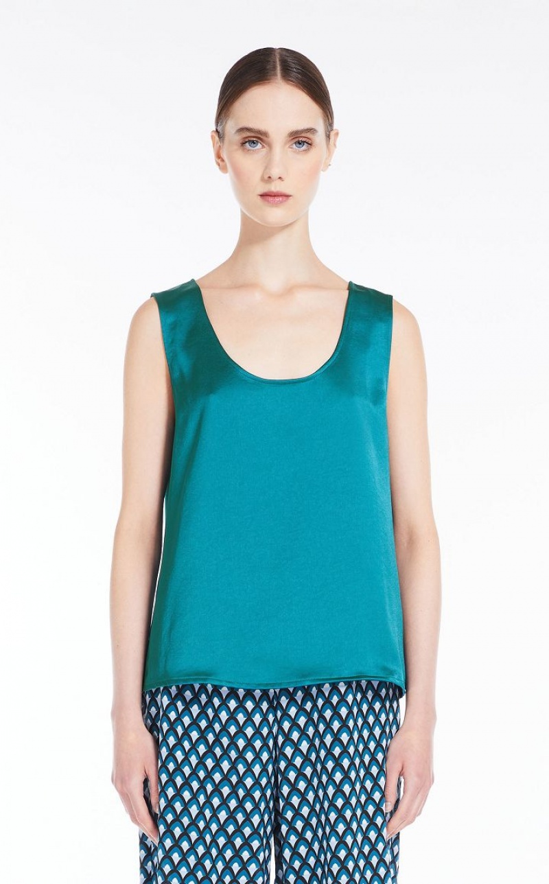 Tops Max Mara Straight-cut In Satin And Jersey Azul Claro | MMR593658