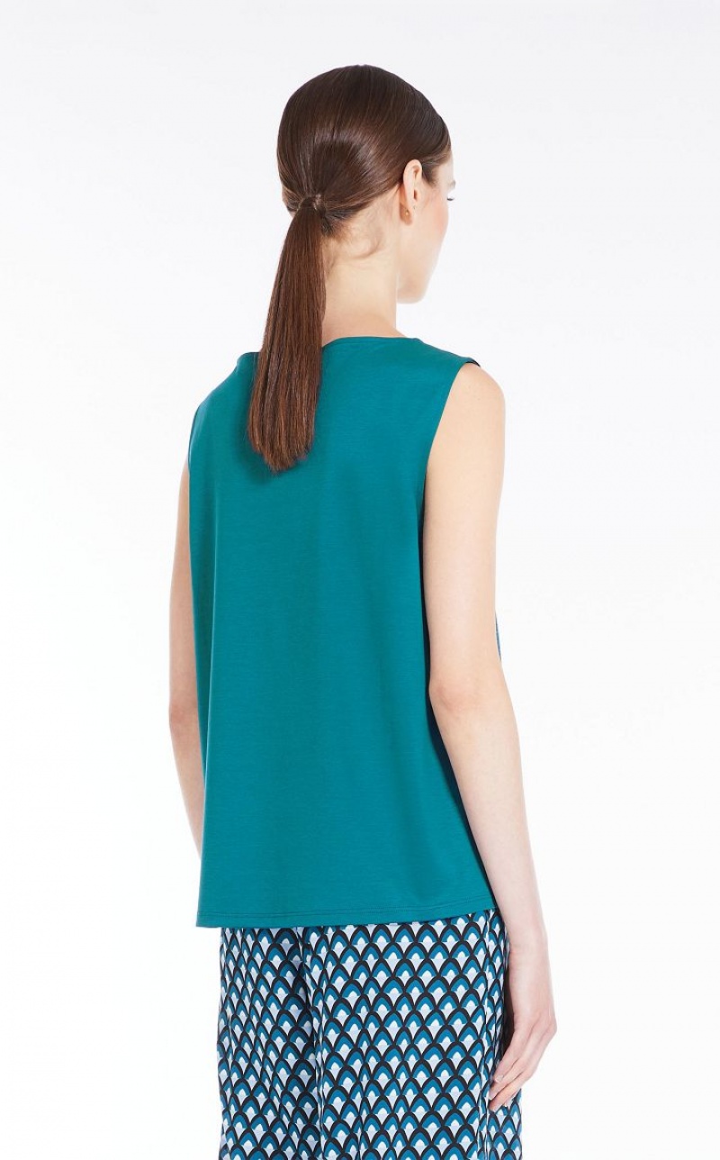 Tops Max Mara Straight-cut In Satin And Jersey Azul Claro | MMR593658