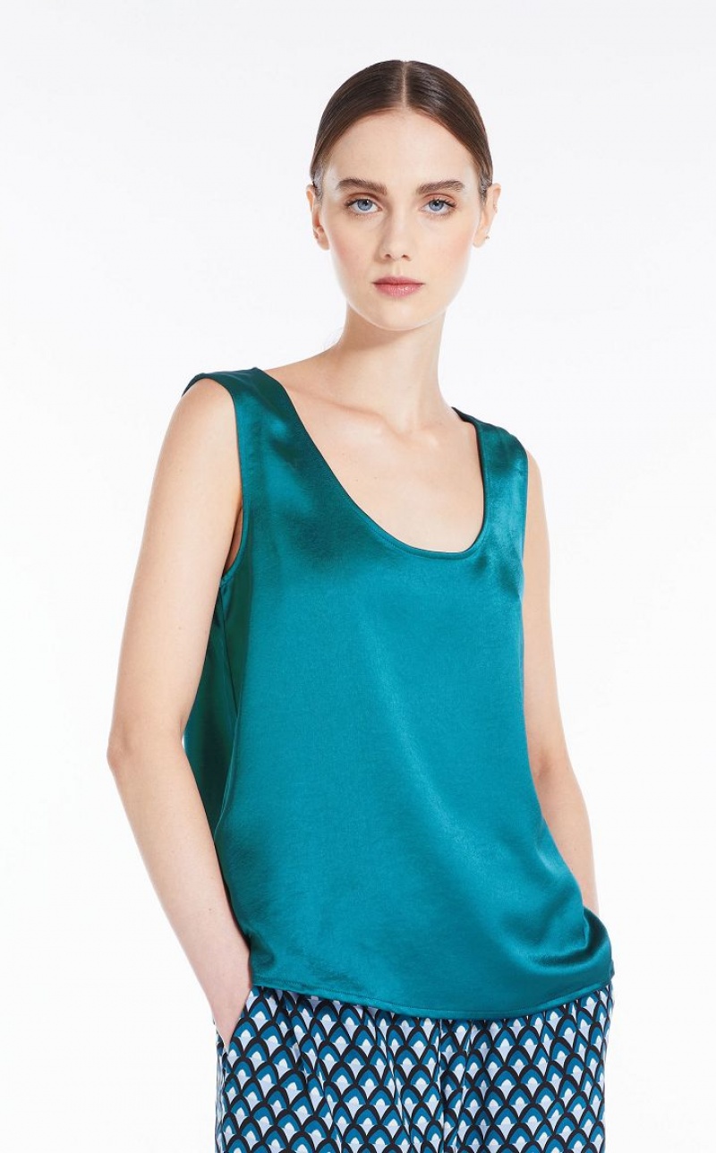 Tops Max Mara Straight-cut In Satin And Jersey Azul Claro | MMR593658