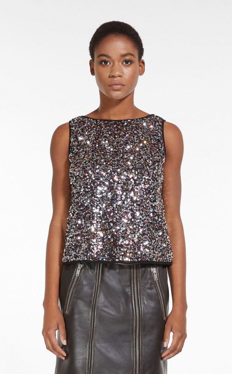 Tops Max Mara Top Embroidered With Sequins Multicoloridas | MMR593668